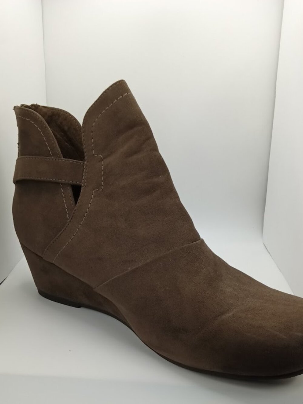 Women's Dark Taupe Brown Faux Suede-Look Wedge Ankle Booties Size 11M